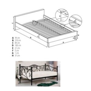 Sumatra metalowe łóżko 90x200 cm czarne