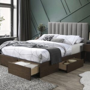 Łóżko tapicerowane z szufladami 160 x 200 cm. Gorashi