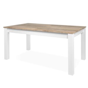 Skandynawski stół rozkładany. Menorca 160-215x90 cm biały mat, wzór stare drewno